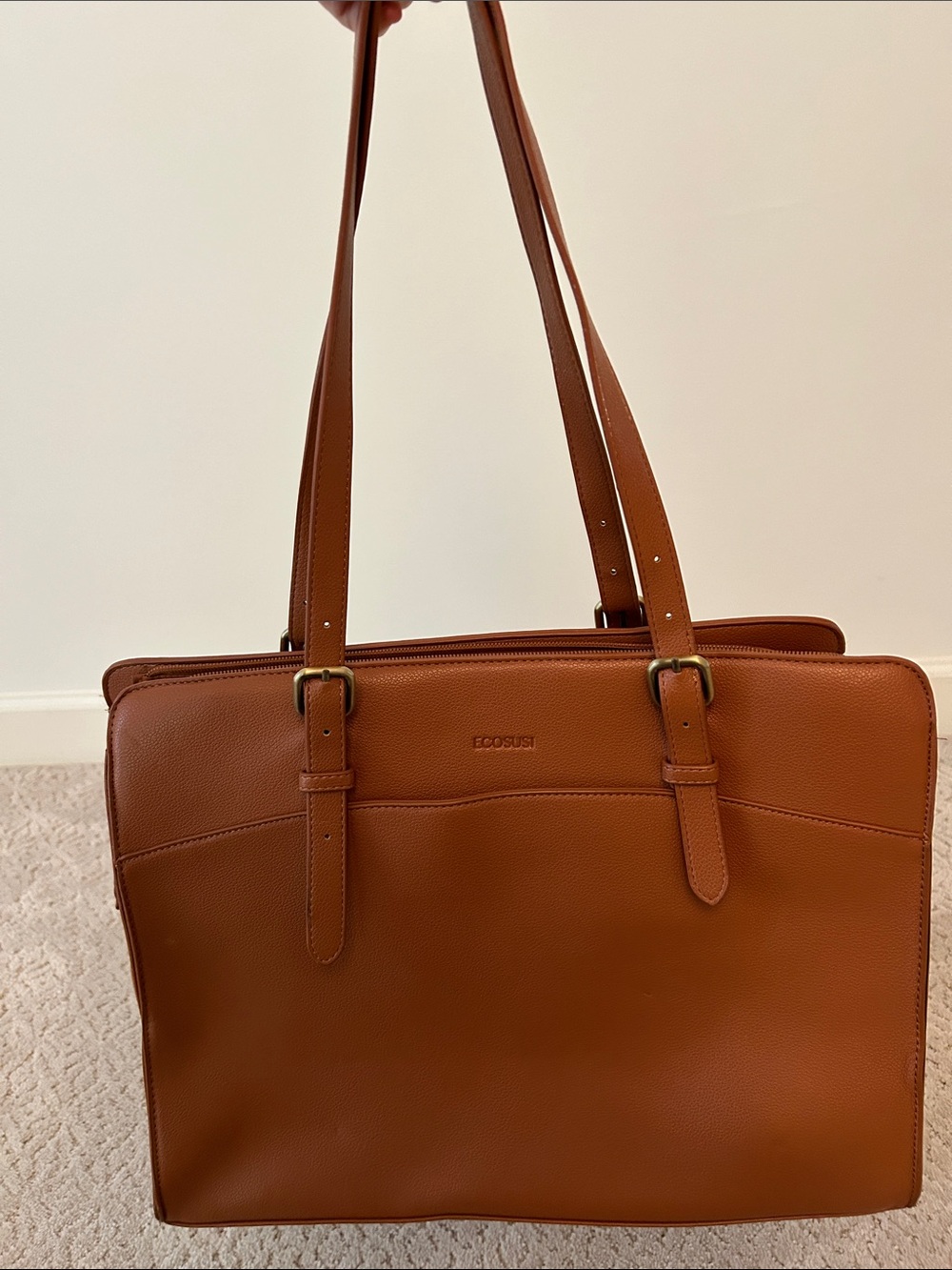 Faux Leather Tote/Computer Bag in Cognac